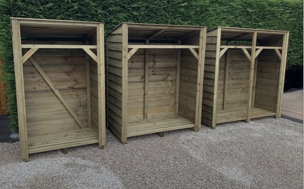 Three Kingswood timber garden stores in different sizes